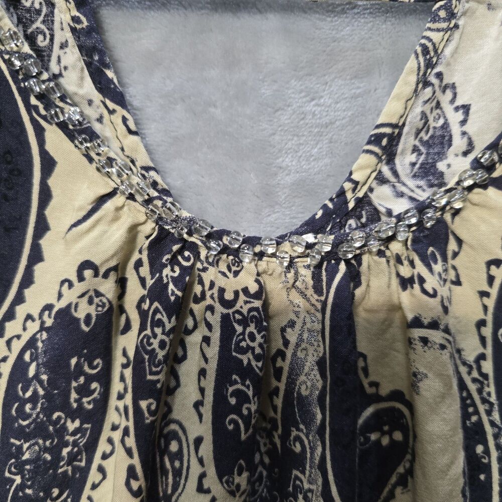 En Crème Top Womens Small Spaghetti Straps Blue Paisley Boho Peasant Cottagecore - Picture 2 of 9